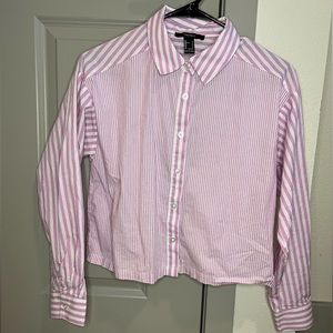 Pink and White striped button-up shirt
